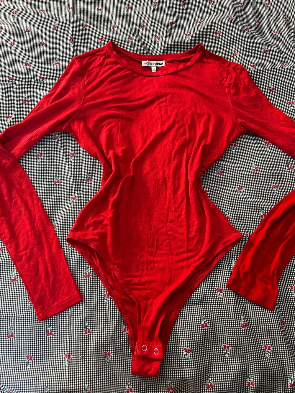 Fashion Nova Red Long Sleeve Scoop Neck Bodysuit